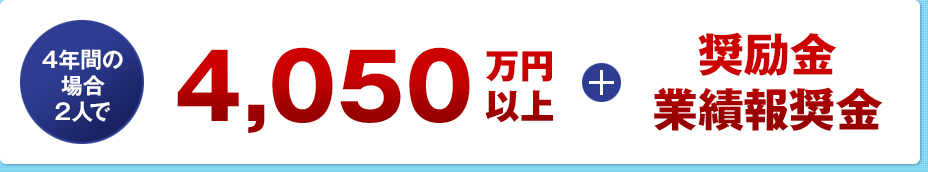 3年間の場合4人で4050万円以上＋奨励金　業績報奨金